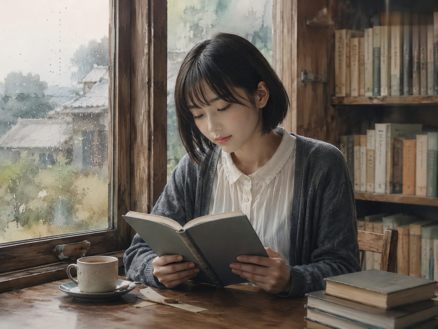 室内で本を読む人物の写真風ビジュアル