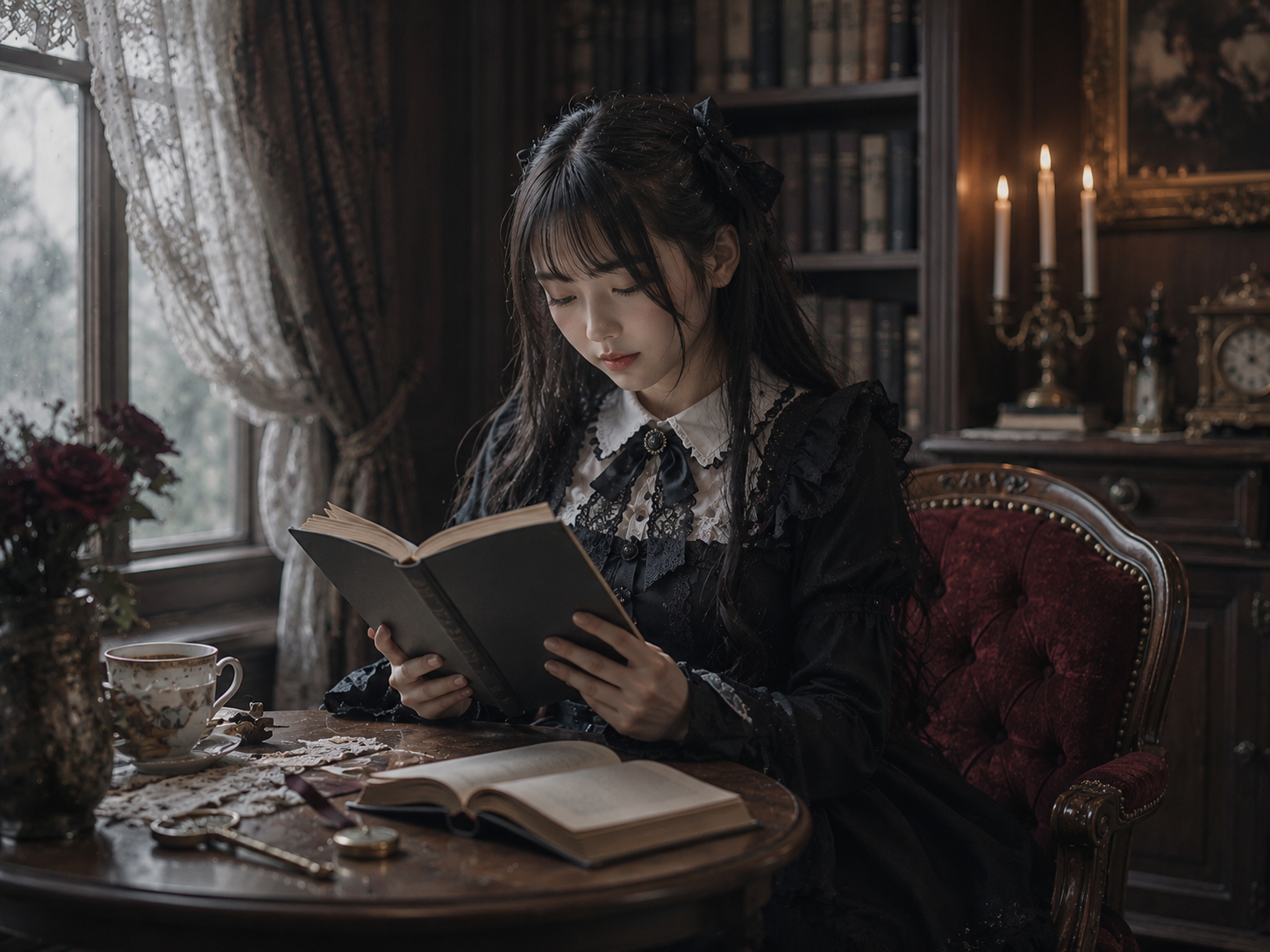 落ち着いた部屋で本を読む人物の写真風ビジュアル