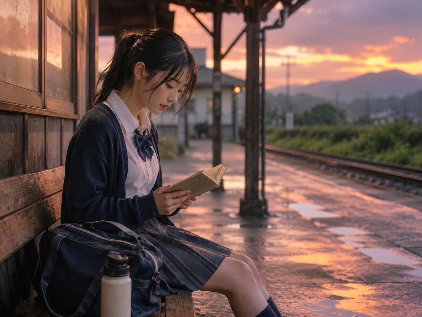 窓辺の光の中で本を読む人物の写真風ビジュアル